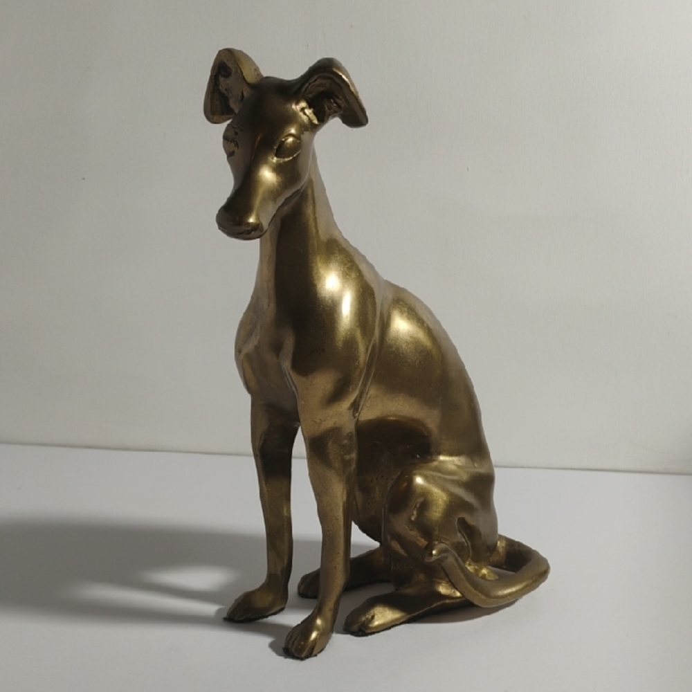 Vintage Brass Sitting  Greyhound Dog Statue Figurine